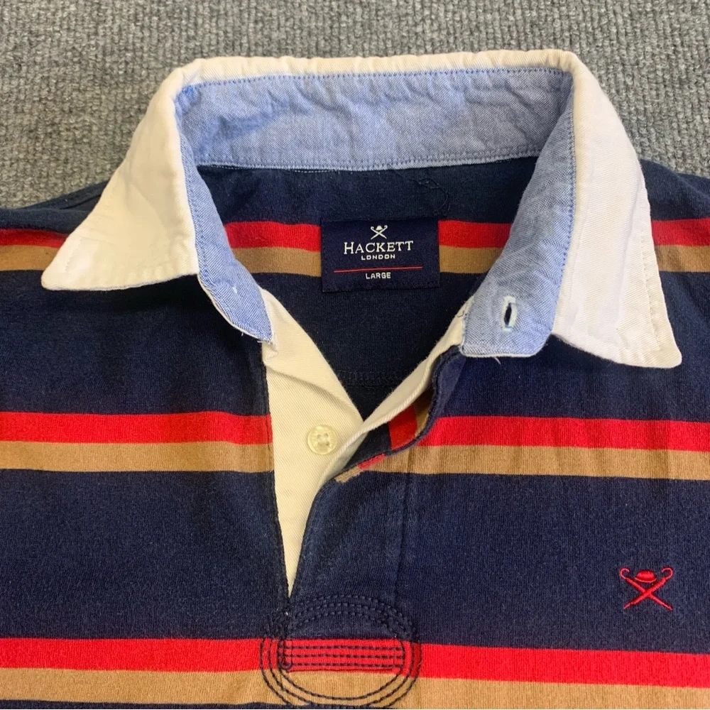 Classic Long Sleeve Rugby Stripe Polo - Navy, Red, Yellow - Picture 4 of 6